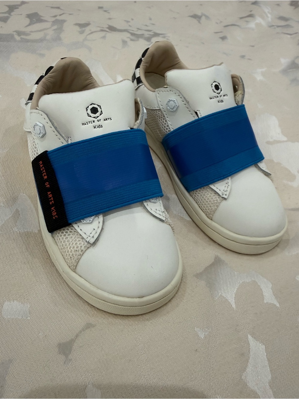 Kids White Sneakers with Blue Strap